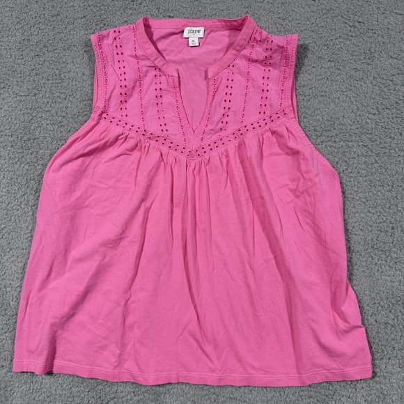 J.CREW Tops - J. Crew Womens Pink V-Neck Eyelet Sleeveless Blouse Size XL Casual Summer